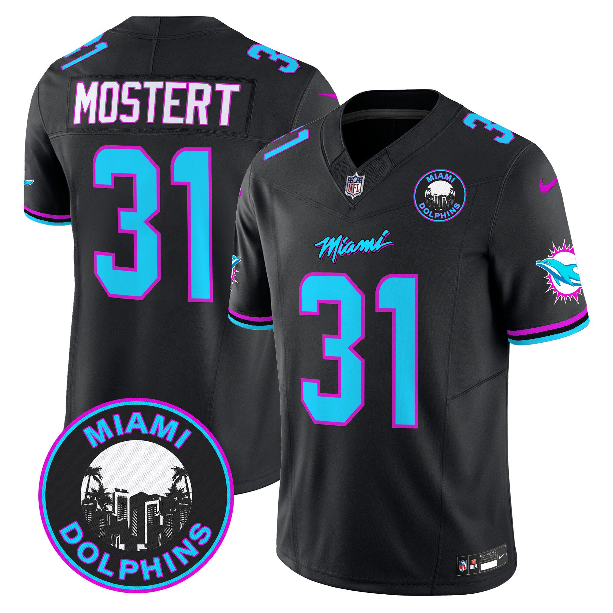 Men Miami Dolphins #31 Mostert Black 2024 Nike Vapor Limited NFL Jersey style 1